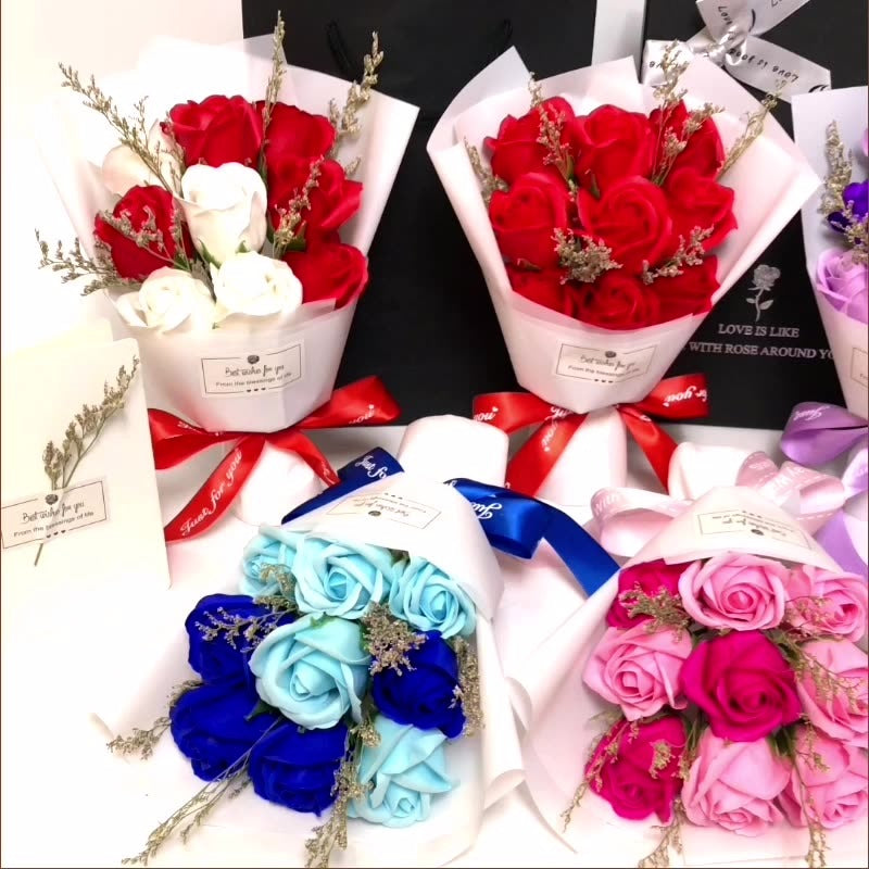 Teacher's Day Gift Eve Valentine's Day Dried Flowers Small Bouquet Of 9 Roses Soap Bouquet Gift Box