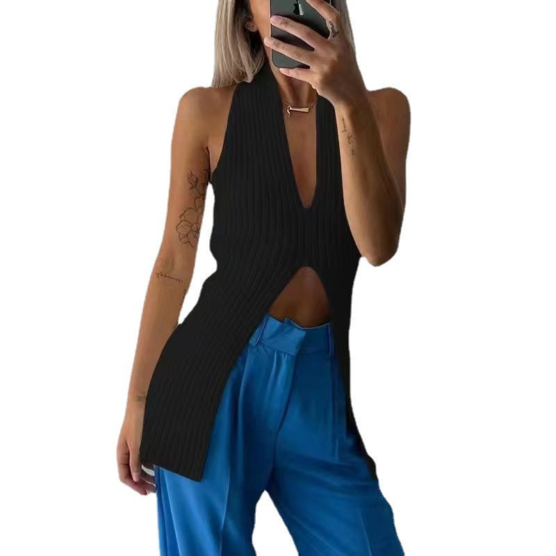 Women Ribbed Chic Design Tank Top Women Knitted Sexy Tops